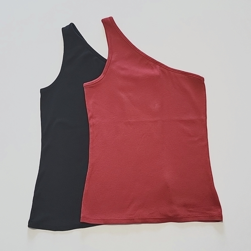 *A NEW DAY Red and Black One-Shoulder Tank Top, Sizes S & M